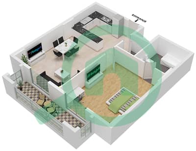 المخططات الطابقية لتصميم النموذج B1 شقة 1 غرفة نوم - جاتروفا