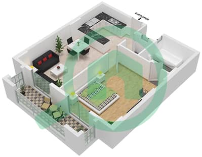 Ятрофа - Апартамент 1 Спальня планировка Тип B2