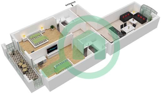 المخططات الطابقية لتصميم النموذج A4 شقة 2 غرفة نوم - جاتروفا