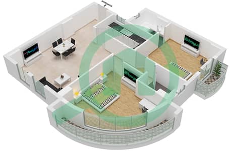 المخططات الطابقية لتصميم النموذج A5 شقة 2 غرفة نوم - جاتروفا
