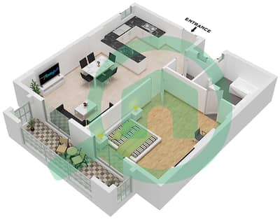 المخططات الطابقية لتصميم النموذج B10 شقة 1 غرفة نوم - جاتروفا