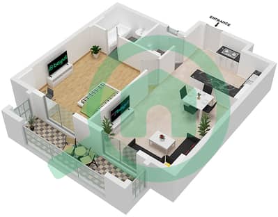 المخططات الطابقية لتصميم النموذج B12 شقة 1 غرفة نوم - جاتروفا