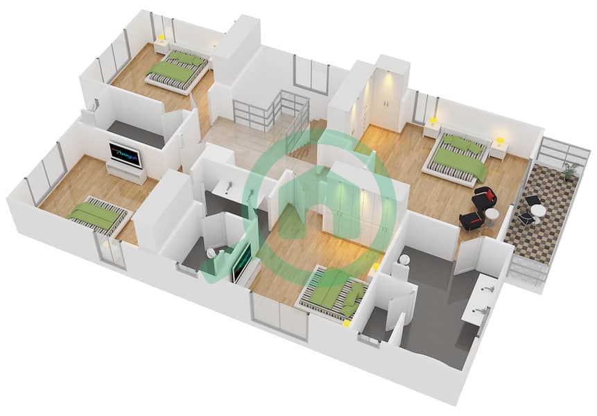 المخططات الطابقية لتصميم النموذج 6 فیلا 5 غرف نوم - بالما interactive3D