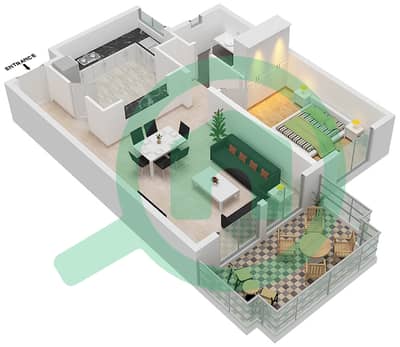 المخططات الطابقية لتصميم النموذج A شقة 1 غرفة نوم - مساكن قرطبة