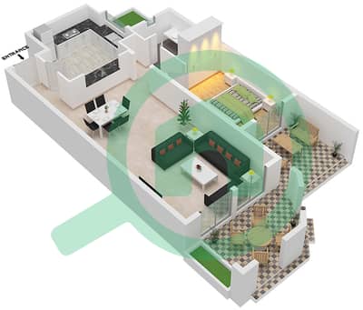 المخططات الطابقية لتصميم النموذج C شقة 1 غرفة نوم - مساكن قرطبة
