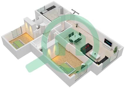 المخططات الطابقية لتصميم النموذج A شقة 2 غرفة نوم - مساكن قرطبة
