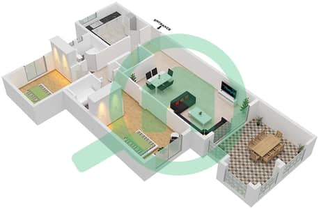 المخططات الطابقية لتصميم النموذج B شقة 2 غرفة نوم - مساكن قرطبة