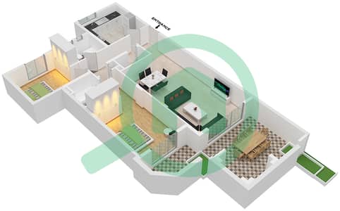 المخططات الطابقية لتصميم النموذج C شقة 2 غرفة نوم - مساكن قرطبة