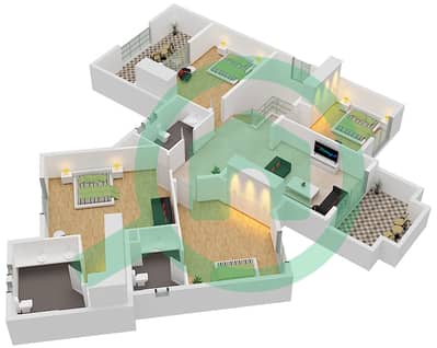 المخططات الطابقية لتصميم النموذج A شقة 4 غرف نوم - مساكن قرطبة