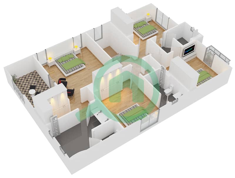 المخططات الطابقية لتصميم النموذج 4 فیلا 4 غرف نوم - بالما interactive3D
