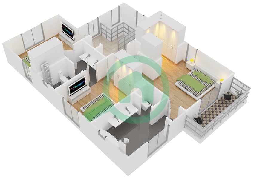 帕尔玛社区 - 3 卧室别墅类型2戶型图 interactive3D