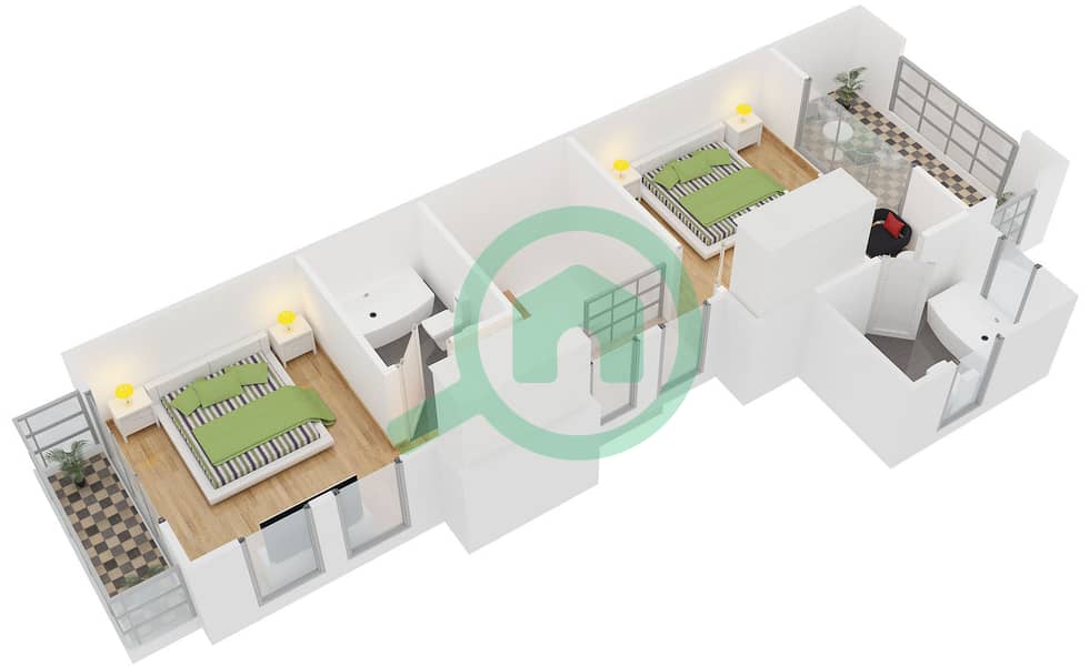 帕美拉1区 - 2 卧室别墅类型C戶型图 interactive3D