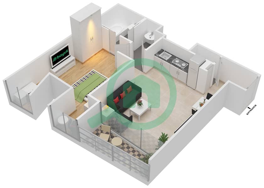 Тауэр Джумейра Гейт 1 - Апартамент 1 Спальня планировка Тип R1E Floor 9-10 interactive3D