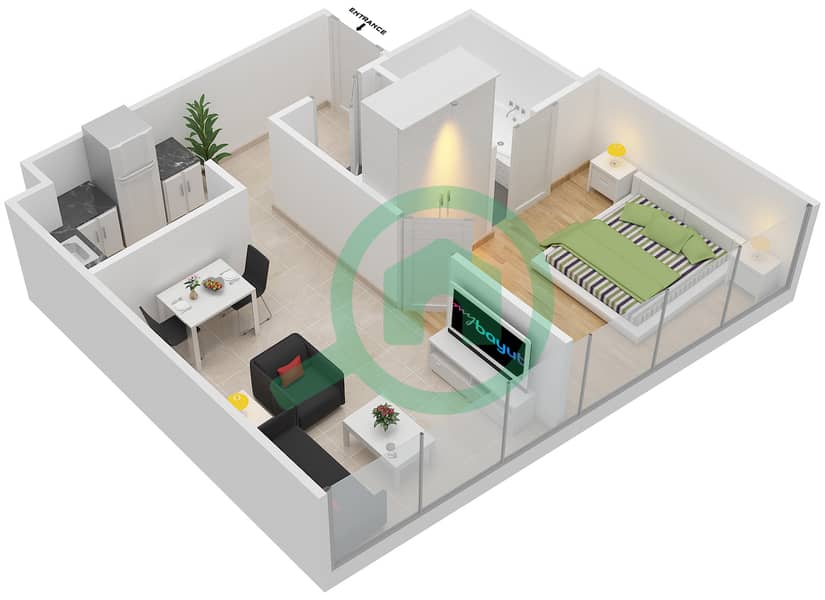 المخططات الطابقية لتصميم النموذج S1C شقة 1 غرفة نوم - برج جميرا جيت 2 interactive3D