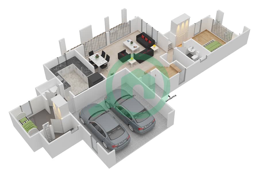 المخططات الطابقية لتصميم النموذج A فیلا 3 غرف نوم - بالميرا 1 interactive3D