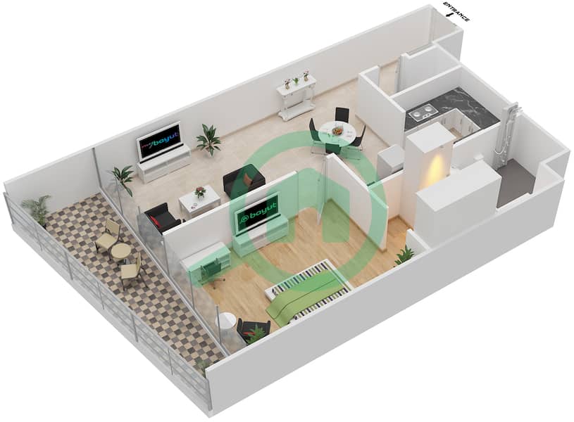 Jumeirah Gate Tower 2 - 1 Bedroom Apartment Type S1G Floor plan interactive3D