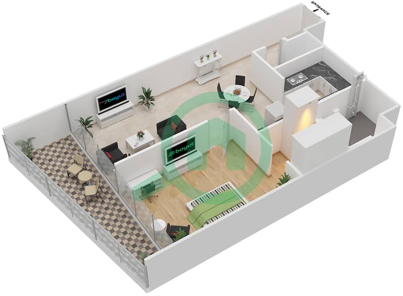 Тауэр Джумейра Гейт 2 - Апартамент 1 Спальня планировка Тип S1G interactive3D
