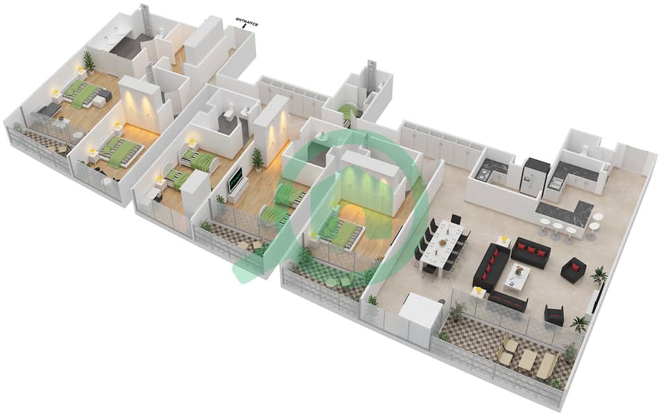 المخططات الطابقية لتصميم النموذج R5A شقة 5 غرف نوم - برج جميرا جيت 1 Floor 68-72 interactive3D