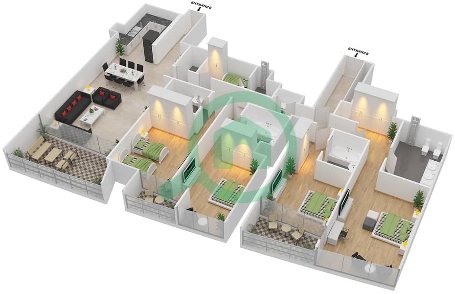المخططات الطابقية لتصميم النموذج S4C شقة 4 غرف نوم - برج جميرا جيت 2 Floor 68-72 interactive3D