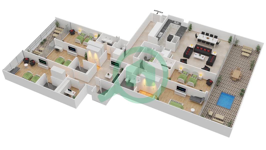 المخططات الطابقية لتصميم النموذج S5B شقة 5 غرف نوم - برج جميرا جيت 2 Floor 68-72 interactive3D