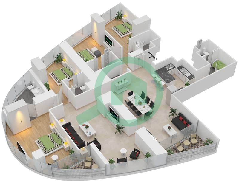 المخططات الطابقية لتصميم النموذج R4A شقة 4 غرف نوم - برج جميرا جيت 1 Floor 43-72 interactive3D