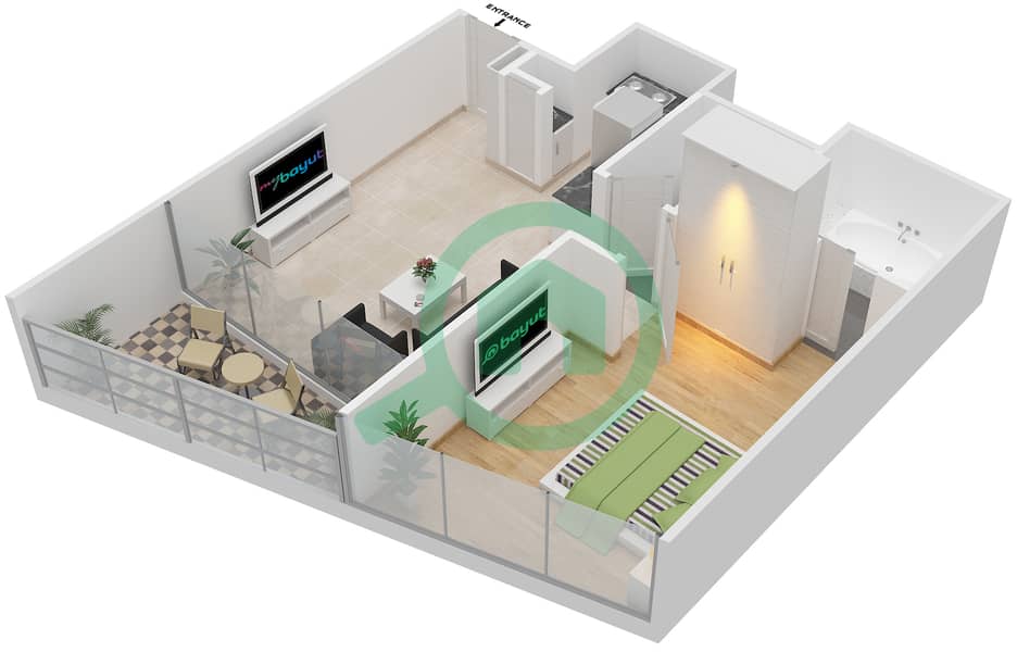 Jumeirah Gate Tower 1 - 1 Bedroom Apartment Type R1A Floor plan Floor 3-16,18-41 interactive3D
