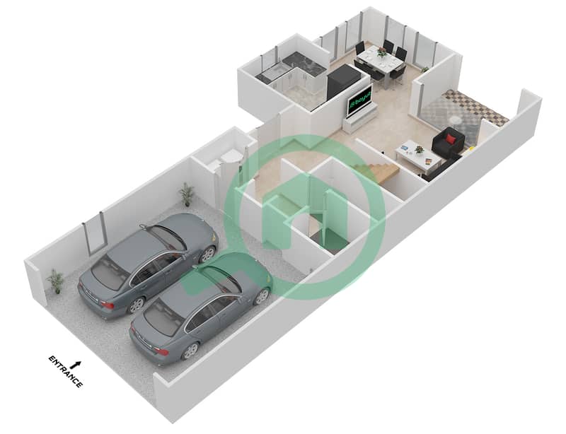 المخططات الطابقية لتصميم النموذج B تاون هاوس 2 غرفة نوم - بالميرا 2 interactive3D