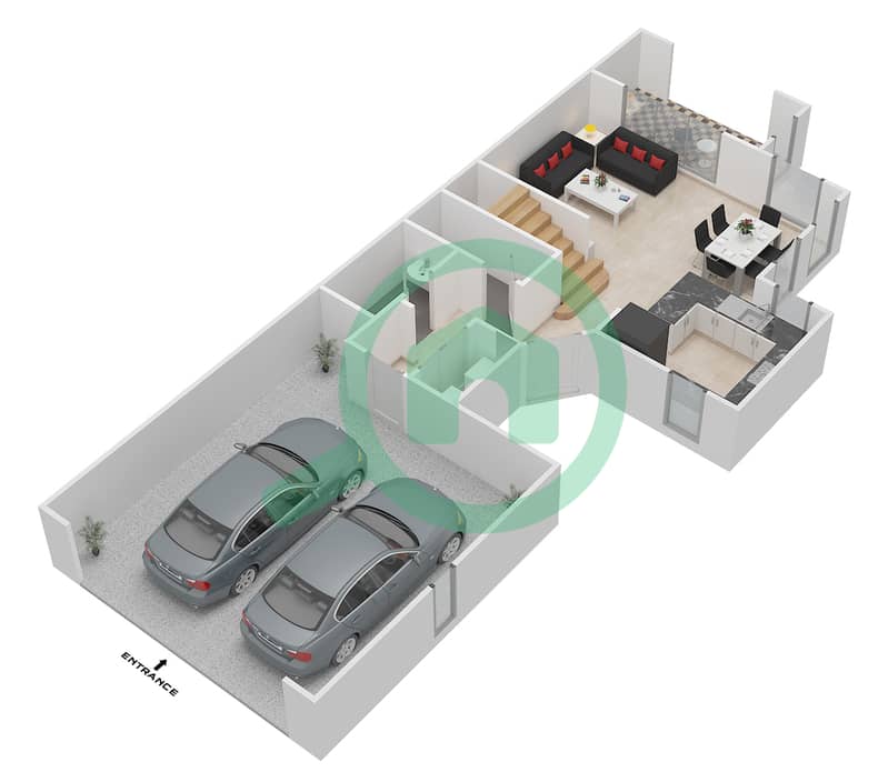 帕美拉4区 - 2 卧室联排别墅类型C戶型图 interactive3D