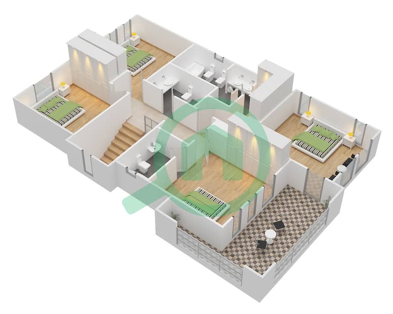 المخططات الطابقية لتصميم النموذج 10 فیلا 4 غرف نوم - المهرة interactive3D