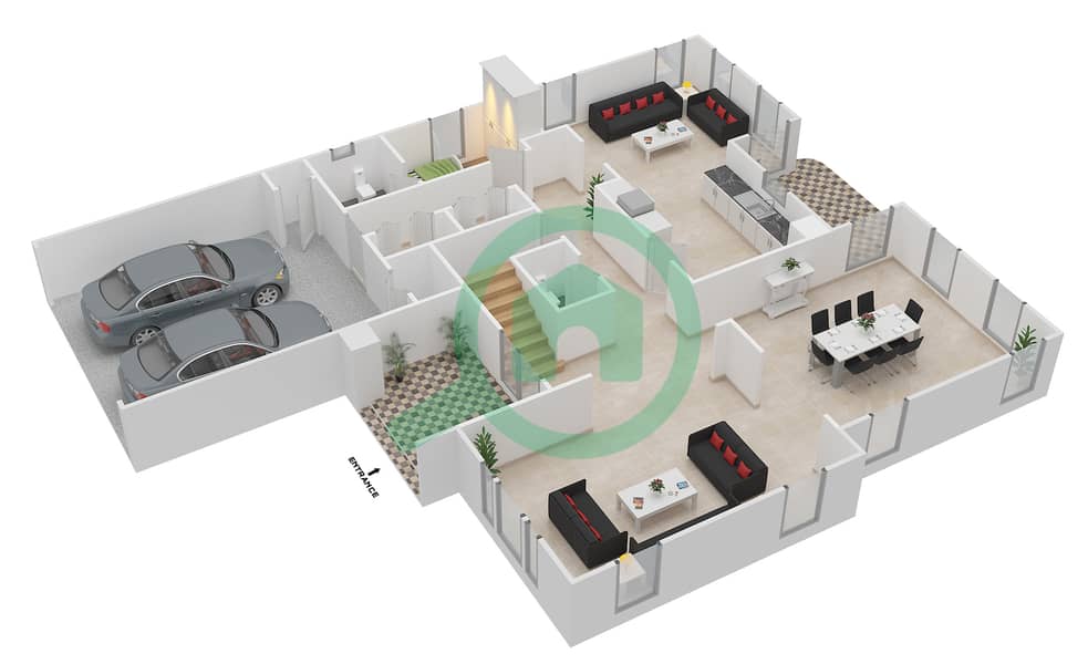 Al Mahra - 4 Bedroom Villa Type 14 Floor plan interactive3D