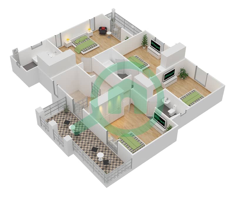 Al Mahra - 4 Bedroom Villa Type 14 Floor plan interactive3D