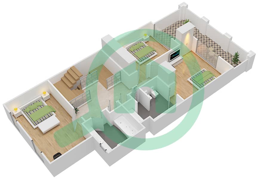 Al Hambra Villas - 3 Bedroom Townhouse Type 4 Floor plan First Floor interactive3D