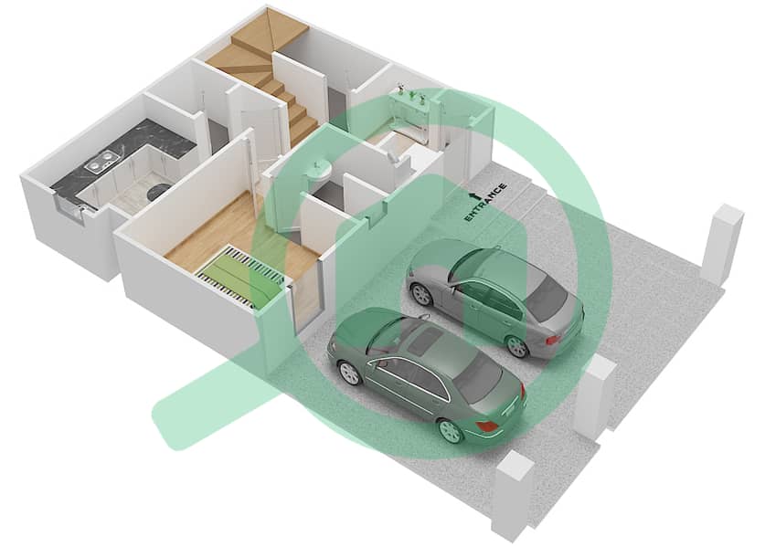 Аль Хамбра Виллы - Таунхаус 3 Cпальни планировка Тип 5 Ground Floor interactive3D