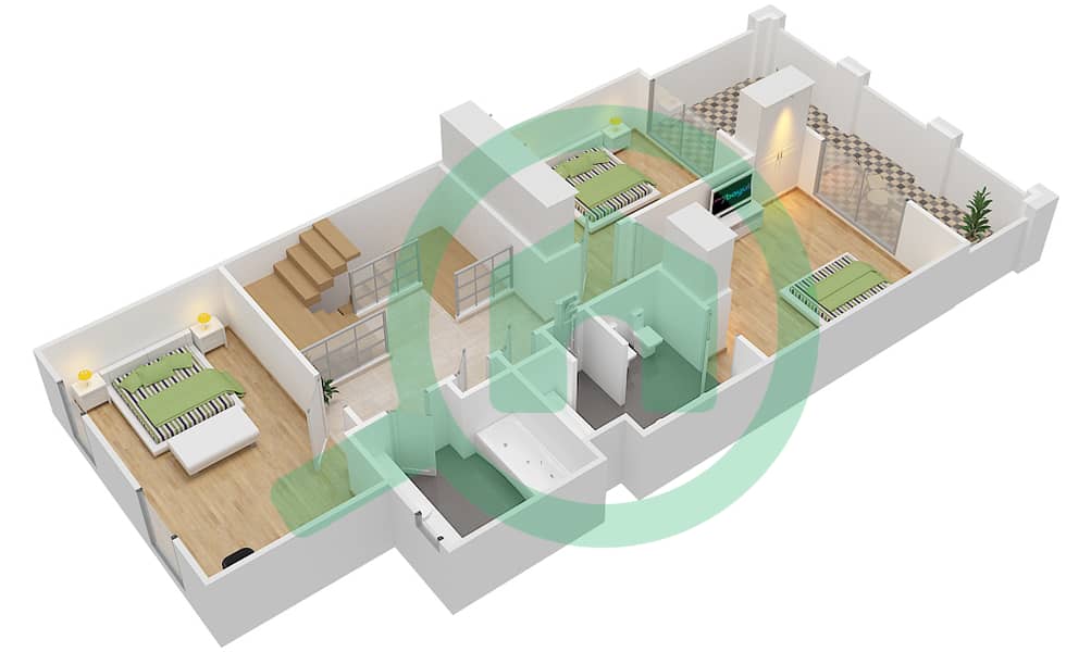 المخططات الطابقية لتصميم النموذج 7 تاون هاوس 3 غرف نوم - فلل الهمبرا First Floor interactive3D