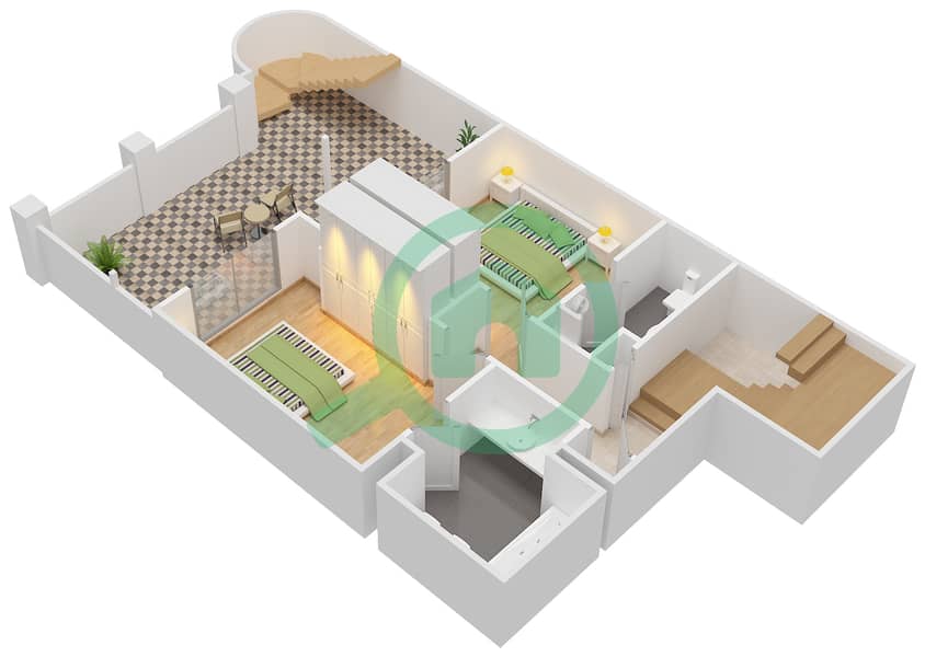 Al Hambra Villas - 3 Bedroom Townhouse Type 8 Floor plan Besament interactive3D