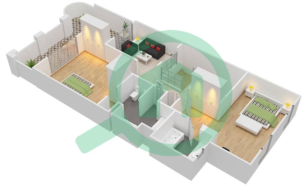 المخططات الطابقية لتصميم النموذج 8 تاون هاوس 3 غرف نوم - فلل الهمبرا First Floor interactive3D