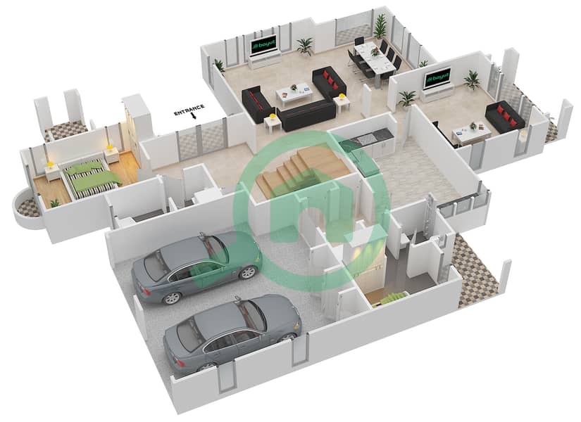 Al Mahra - 5 Bedroom Villa Type 17 Floor plan interactive3D