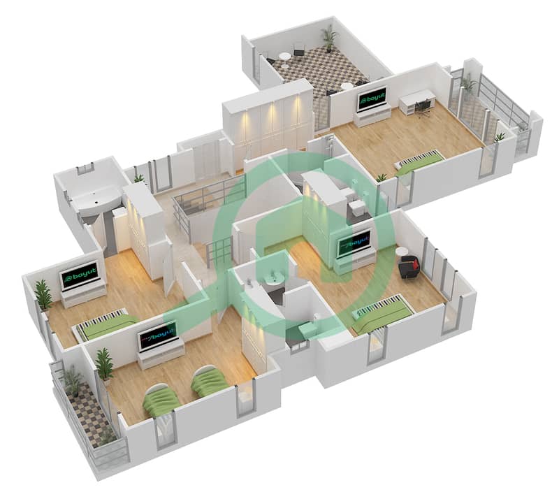 المخططات الطابقية لتصميم النموذج 17 فیلا 5 غرف نوم - المهرة interactive3D