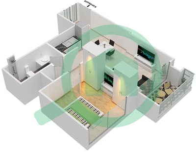 المخططات الطابقية لتصميم النموذج / الوحدة A1/8 شقة 1 غرفة نوم - برج رويال