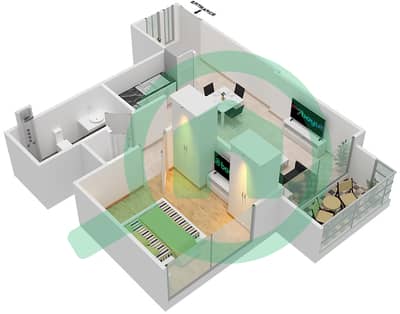المخططات الطابقية لتصميم النموذج / الوحدة A1/ 10 شقة 1 غرفة نوم - برج رويال