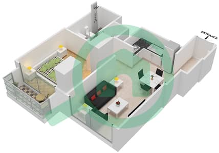 المخططات الطابقية لتصميم النموذج / الوحدة B1/ 8 شقة 1 غرفة نوم - برج رويال