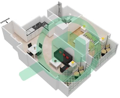 المخططات الطابقية لتصميم النموذج / الوحدة B2/7 شقة 1 غرفة نوم - برج رويال