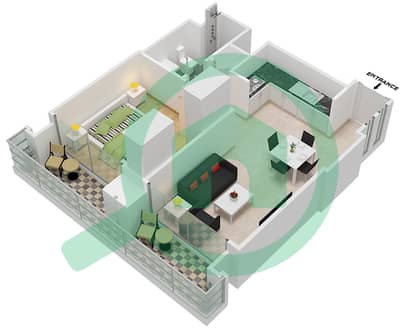 المخططات الطابقية لتصميم النموذج / الوحدة B3/5 شقة 1 غرفة نوم - برج رويال