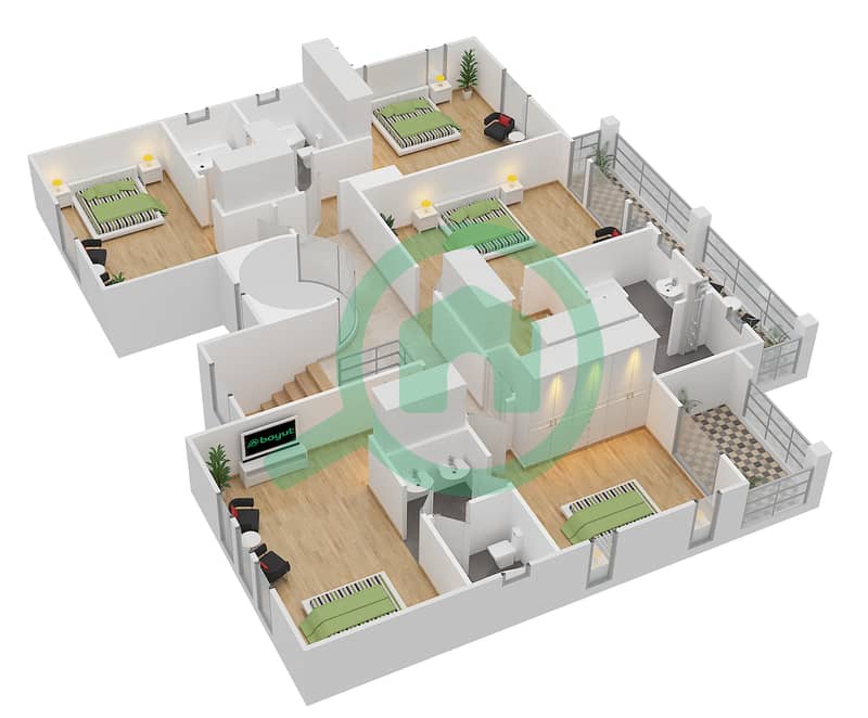 Аль Махра - Вилла 6 Cпальни планировка Тип 13 interactive3D