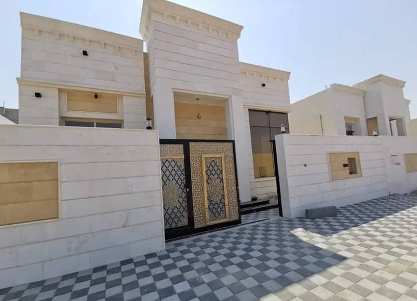 For sale at a negotiable price, a modern villa with a Syrian stone face, central air conditioning in Ajman, directly near the asphalt street, with a distinctive and unique modern design, and a very large room size with the possibility of lifetime bank fin