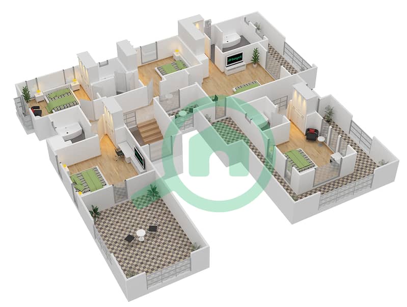 Al Mahra - 6 Bedroom Villa Type 18 Floor plan interactive3D