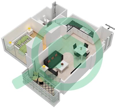 المخططات الطابقية لتصميم النموذج / الوحدة B3/05 شقة 1 غرفة نوم - برج رويال