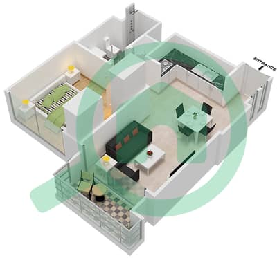المخططات الطابقية لتصميم النموذج / الوحدة B3/ 4 شقة 1 غرفة نوم - برج رويال