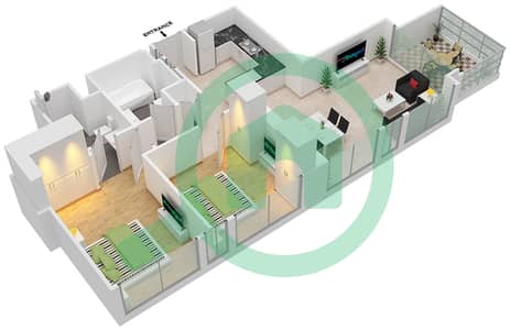 المخططات الطابقية لتصميم النموذج / الوحدة A/11 شقة 2 غرفة نوم - برج رويال