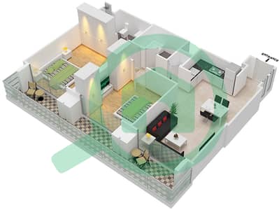 المخططات الطابقية لتصميم النموذج / الوحدة B1/11 شقة 2 غرفة نوم - برج رويال